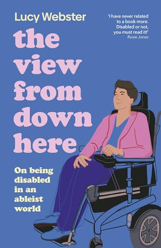 Book cover: illustrated woman in a wheelchair, titled “The View From Down Here.”