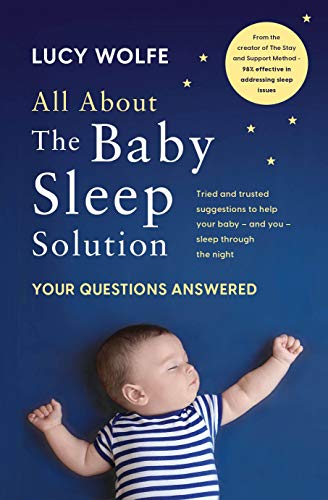 Book cover: “All About The Baby Sleep Solution” with a sleeping baby.