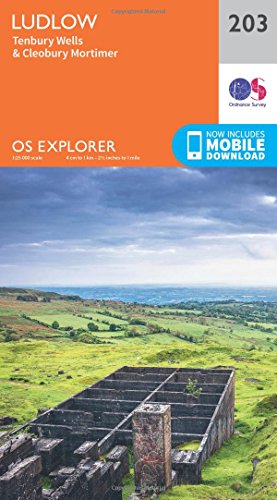 Ordnance Survey Explorer map 203 cover, showing Ludlow, Tenbury Wells, and countryside.