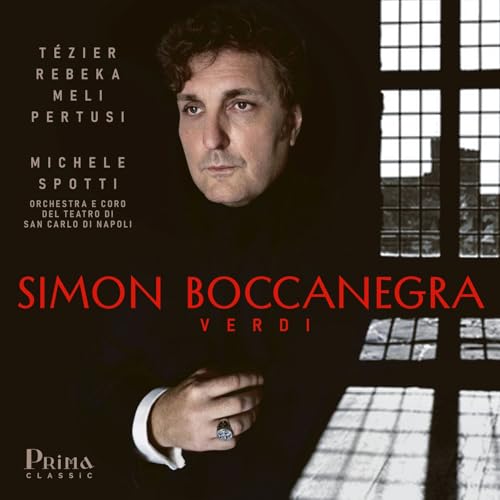Album cover featuring Ludovic Tezier in a dark suit with text for Simon Boccanegra.