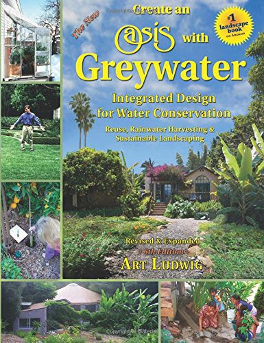 Book cover featuring lush gardens and sustainable water system designs.