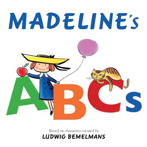 Madeline's ABCs" book cover with girl, balloon, cat, and large letters.