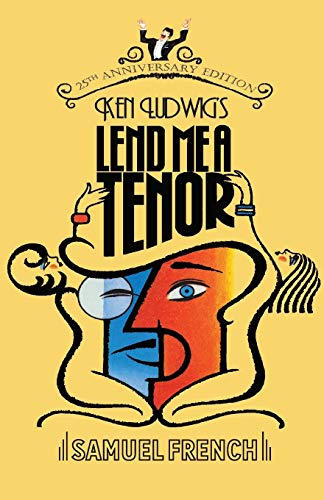 Play script cover for "Lend Me a Tenor" with stylized faces.