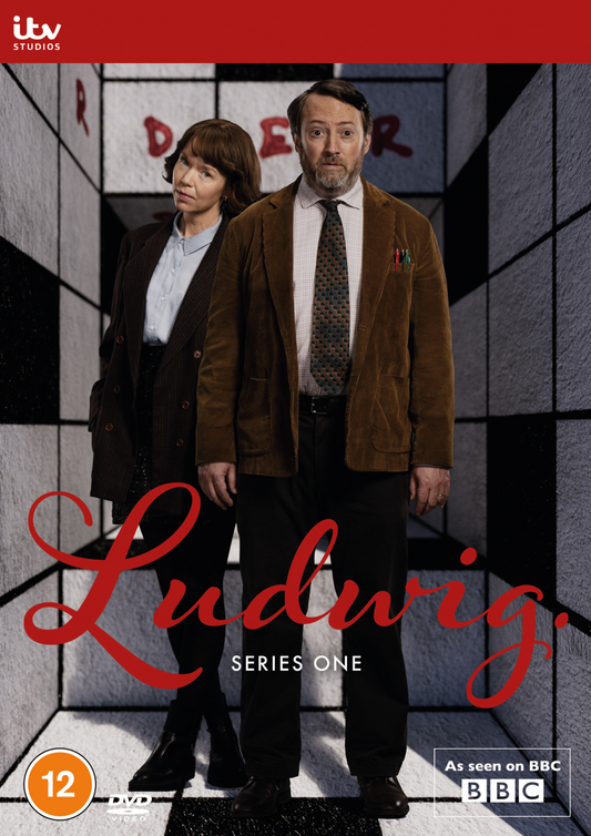 DVD cover for “Ludwig” featuring two people in front of geometric shapes.