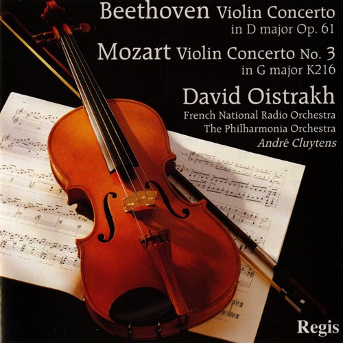 CD cover featuring a violin on sheet music, titled "Beethoven & Mozart.