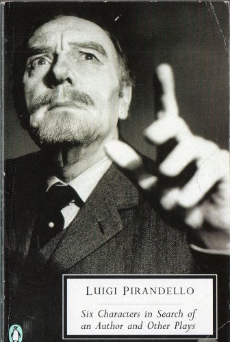 Black and white book cover featuring a portrait of Luigi Pirandello gesturing with hand.
