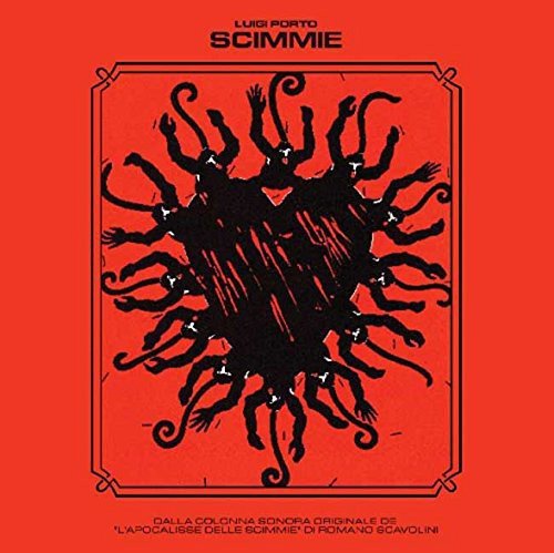 CD cover with black monkeys forming a heart shape on a bright red background.