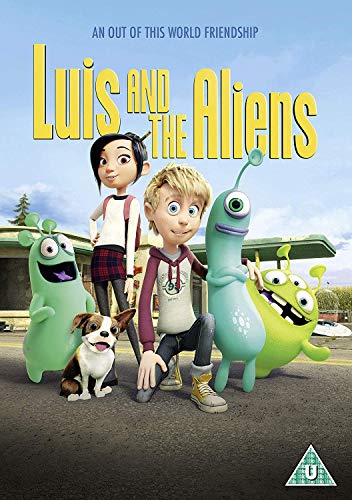 DVD cover for "Luis & The Aliens" featuring children and colorful aliens.