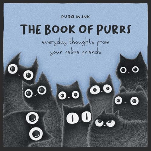 Book cover featuring several wide-eyed black cats against a light blue textured background.