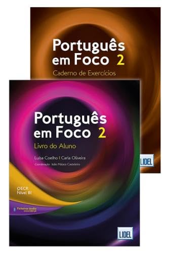 Two Portuguese language textbooks, “Portugues em Foco 2,” stacked together.