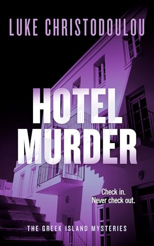 Book cover with purple hotel exterior and large white text: "Hotel Murder".