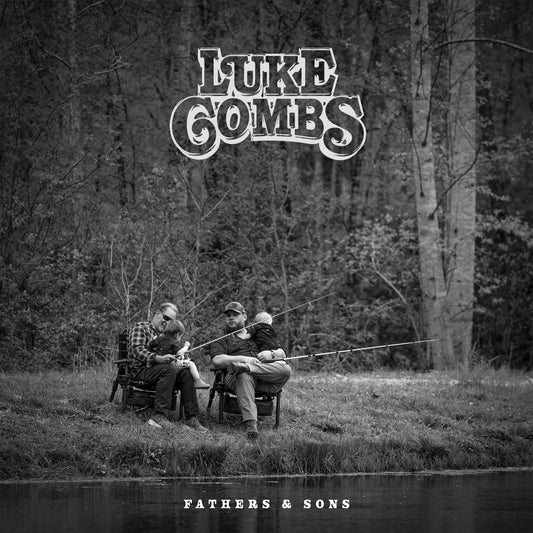Luke Combs “Fathers & Sons” CD cover with three figures fishing.