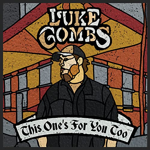 Illustrated album cover featuring Luke Combs in a hat against a stylized building background.