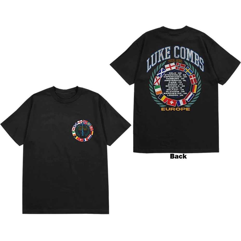Medium unisex t-shirt with Luke Combs tour '23 flag design on back.