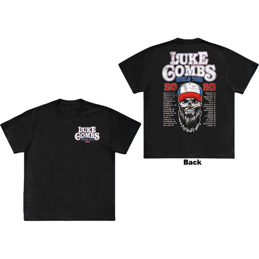 Black unisex t-shirt with Luke Combs' tour skull design on the back.
