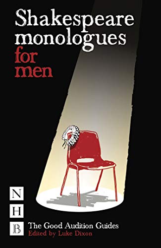 Book cover: “Shakespeare Monologues for Men” with a red chair spotlighted.