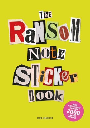 Cover of The Ransom Note Sticker Book with ransom-style cut-out letters on yellow background.