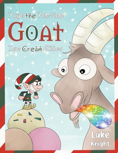 Book cover featuring a cartoon goat, elf, and colorful ice cream scoops.