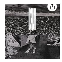 Black and white album cover with a child and a metallic pillar.