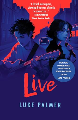 Book cover illustration of a boy playing guitar and a girl holding a microphone.