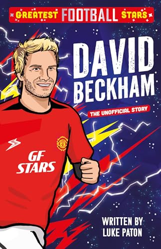 Illustrated book cover featuring David Beckham in a red jersey against a lightning background.