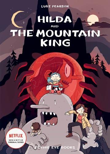 Hilda comic book cover with a large troll and red moon.