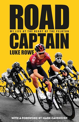 Book cover featuring cyclist Luke Rowe and a racing peloton.