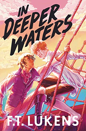 Two young men in historical clothing lean toward each other on a ship's deck.