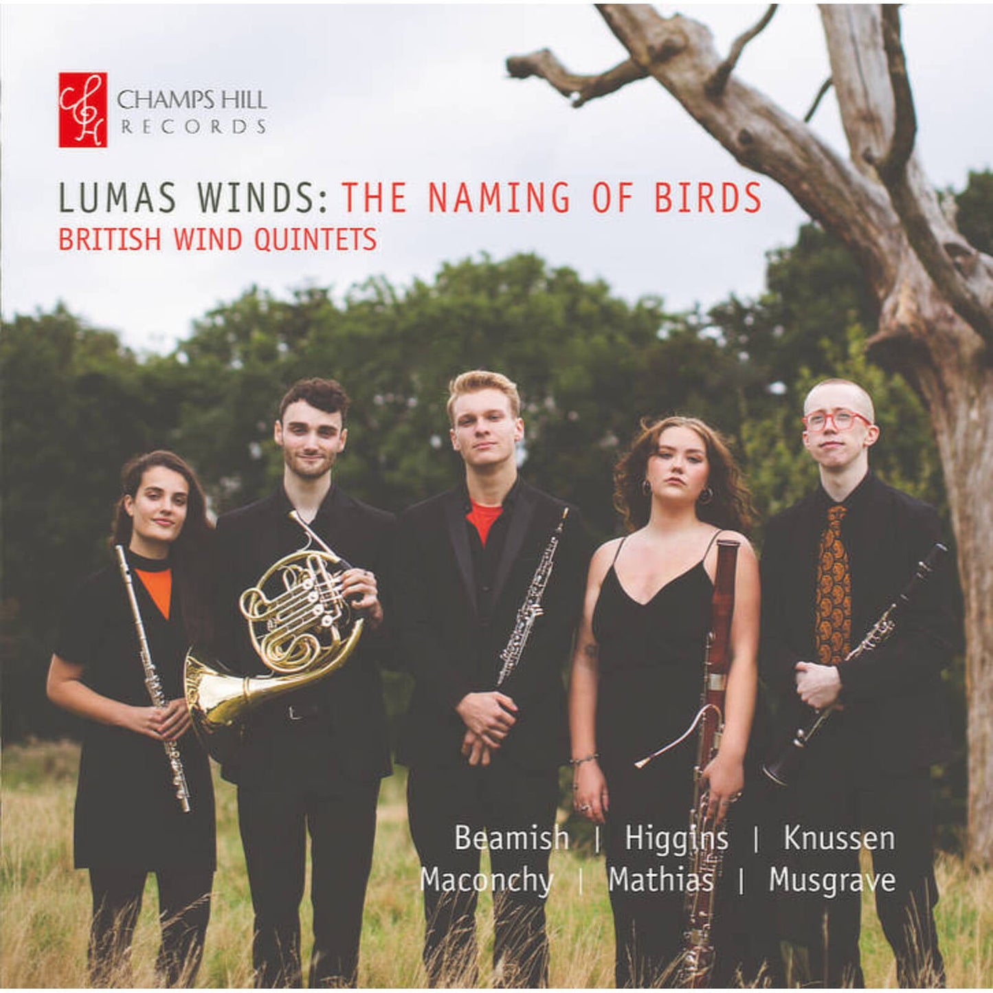 CD cover featuring five musicians with wind instruments in a field.