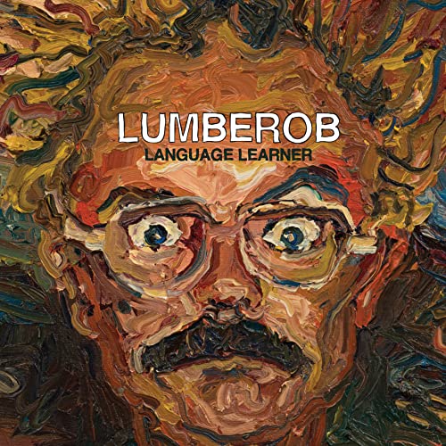 Close-up of a man's face with a mustache and glasses in impressionist-style painting.