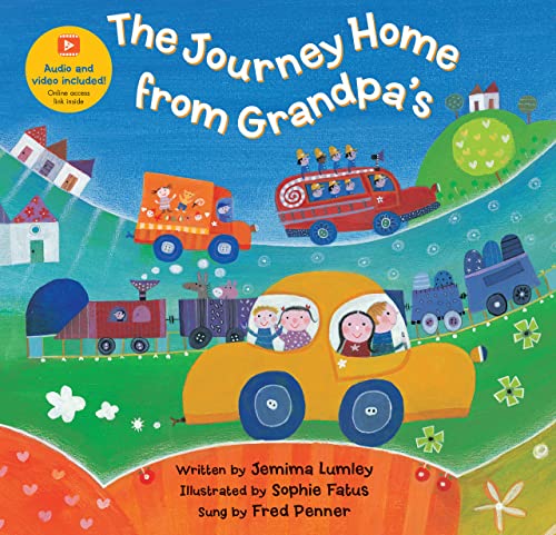Illustrated book cover showing a yellow car, train, and bus traveling through a landscape.