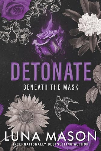 Book cover featuring purple roses, a sunflower, a bird, and text on black background.