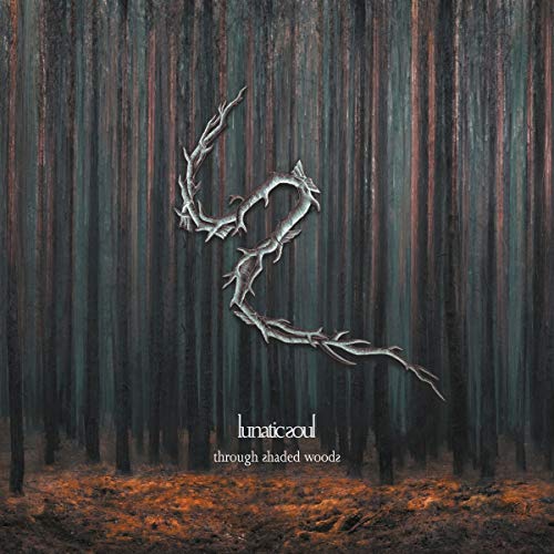 "Album cover art: dark forest with twisted branches forming the number 2, 'lunaticsoul through shaded woodz'."