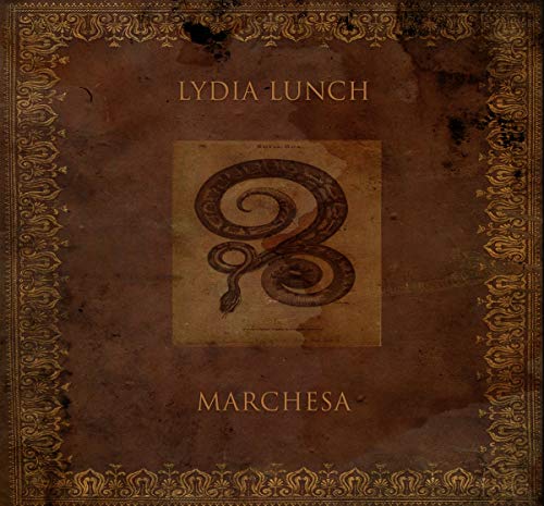"Lydia Lunch - Marchesa vinyl record with gold record and brown and black covers."