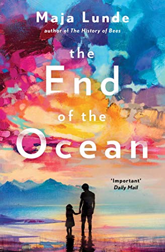 Book cover with colorful abstract clouds and a silhouette of an adult and child.