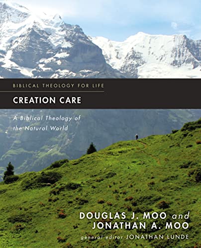 Book cover with mountain landscape, title "Creation Care" and authors Moo & Moo.