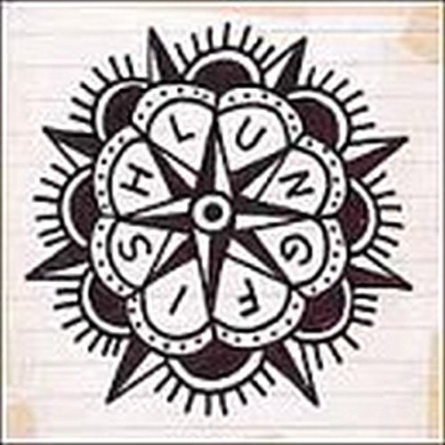 The image shows a black-and-white illustration of a compass rose with the word "LUNGFISH" spelled out around it. For accessibility purposes, a suitable alt text could be: "Black and white compass rose illustration with 'LUNGFISH' text on a white background."