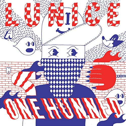 Lunice “One Hunned” vinyl cover: abstract illustration with blue and red shapes.