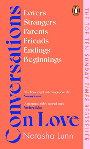 Book cover for "Conversations on Love" by Natasha Lunn, red background.