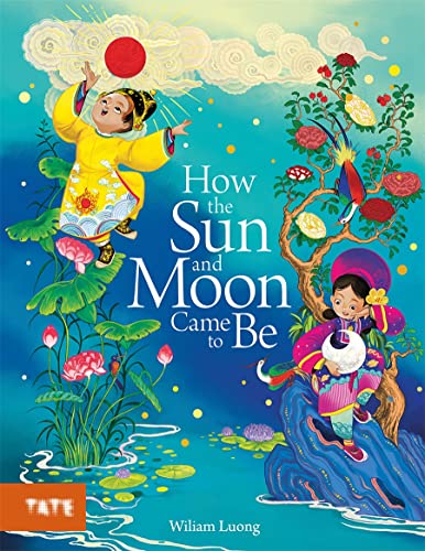 Children with sun and moon in a colorful, illustrated storybook cover.