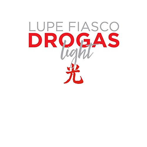 "Lupe Fiasco's 'DROGAS light' vinyl album cover with red and gray text on a white background."