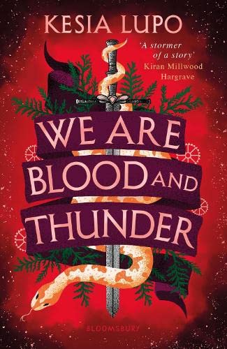 Book cover: red background, sword, snake, and bold title text.