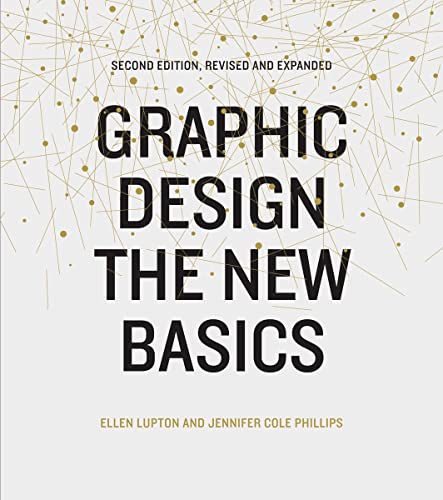 Book cover: "Graphic Design: The New Basics" with abstract gold pattern.