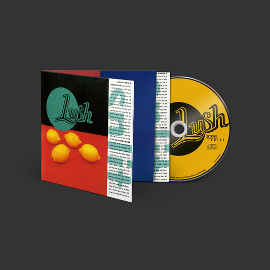 Lush Split CD packaging showing a gatefold cover with lemons and a yellow disc.