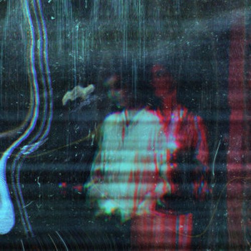 Distorted album cover featuring a person with glitch effects.