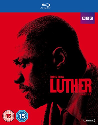 Luther" Blu-ray box set cover featuring actor Idris Elba in profile.