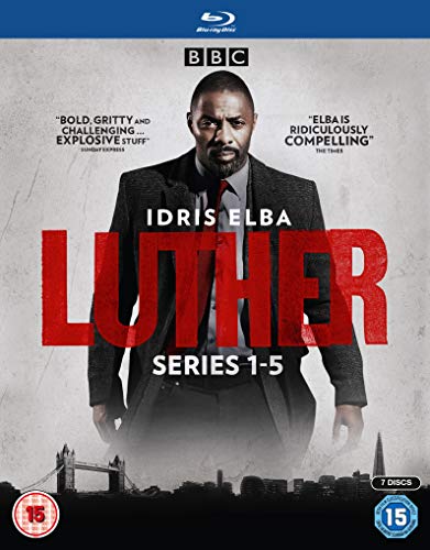 Blu-ray cover featuring Idris Elba as Luther with a London skyline silhouette below.