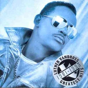 Luther Vandross wearing sunglasses on a blue-tinted album cover with text overlay.