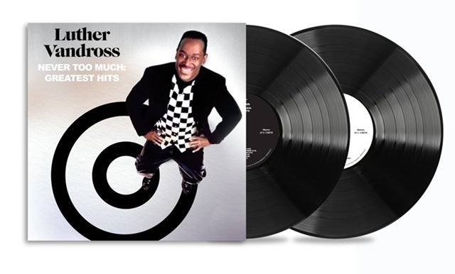 Luther Vandross’ “Never Too Much” vinyl record with portrait cover art.