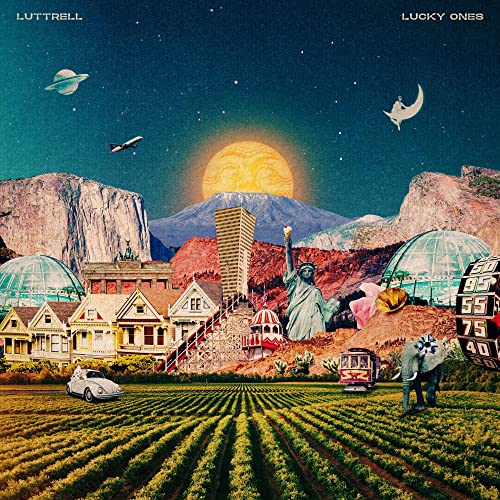 Album cover for Luttrell’s “Lucky Ones” featuring surreal landscape collage.